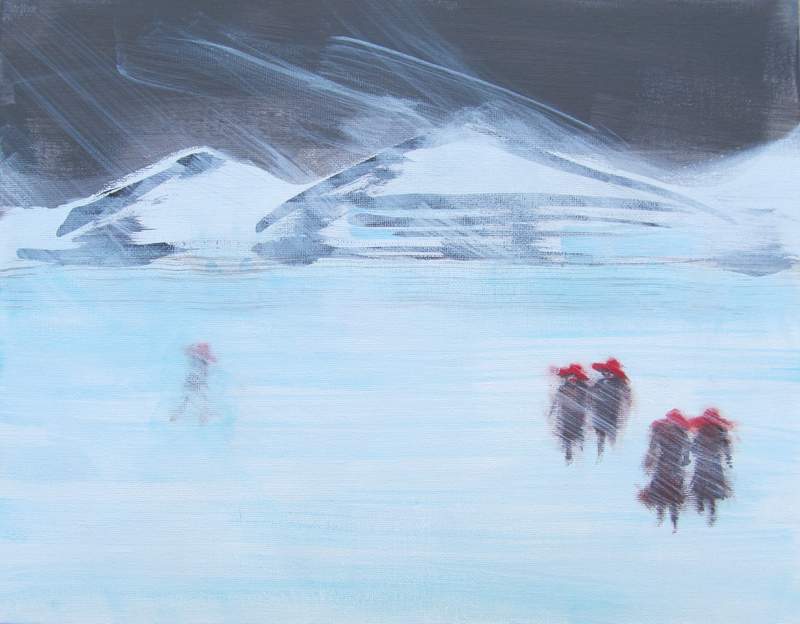 Five in Red Hats Walking Across a Frozen Lake #2 800