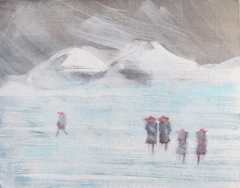 Five in Red Hats Walking in Winter #3 SUN 800